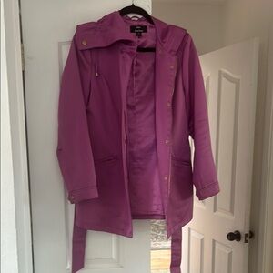 Dennis Basso silky satin Purple Hooded Jacket xxs 00